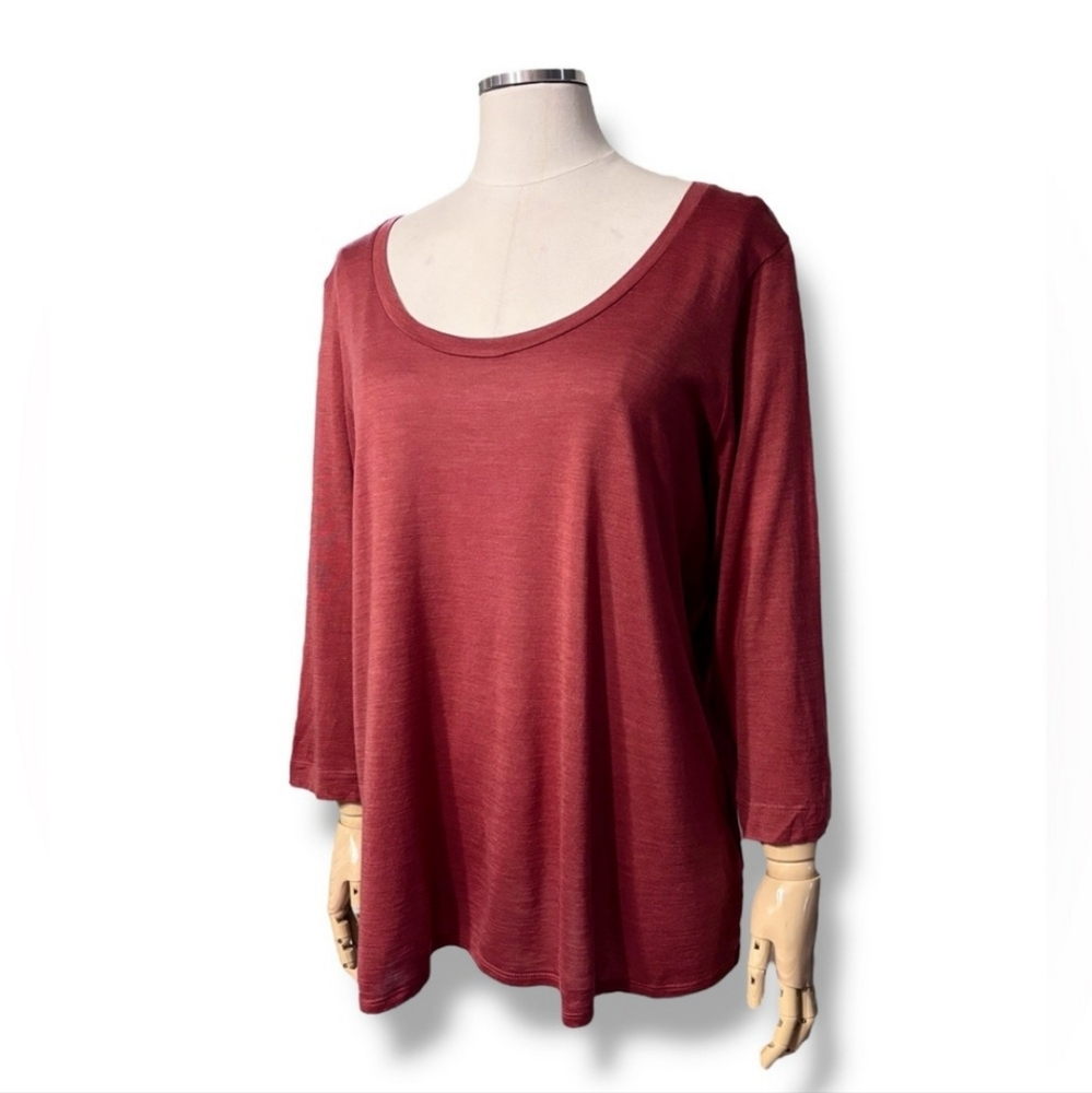 EILEEN FISHER WOMAN Orange Scoop Neck Silk Jersey Top